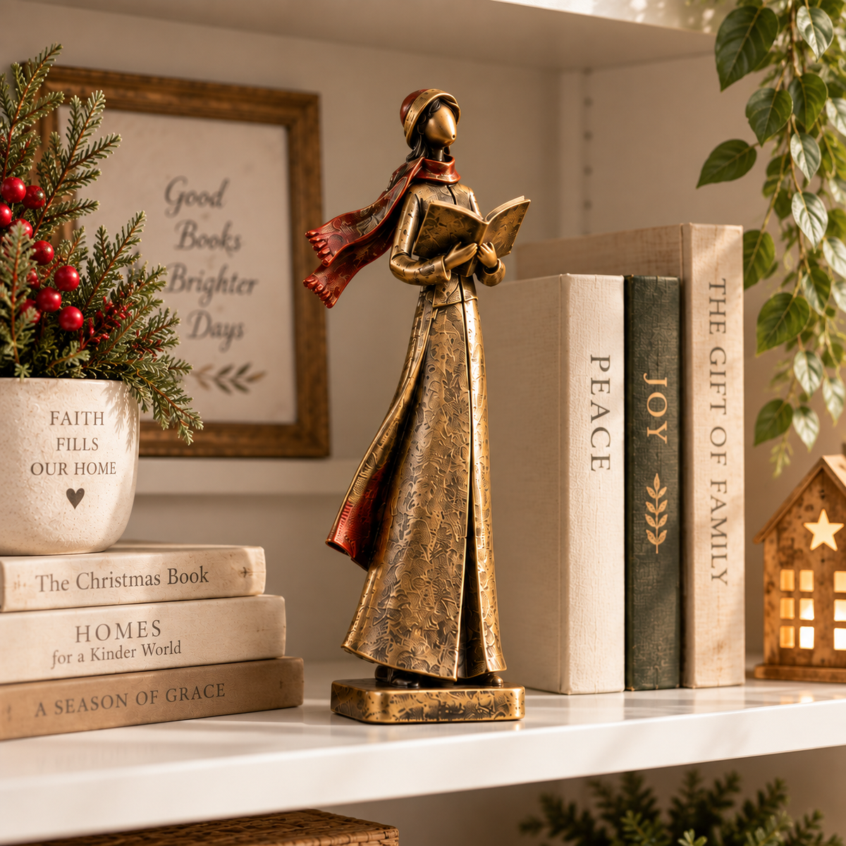 🎶 Christmas Eve Carolers – 5-Piece Antique Gold Holiday Figurine Set