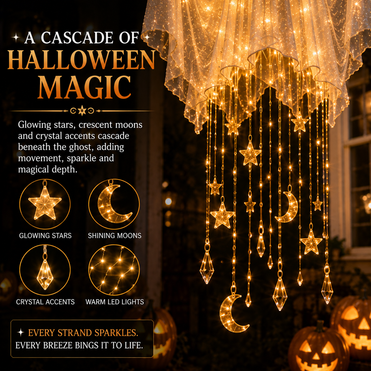 👻 Lighted Floating Ghost Hanging Chandelier – Halloween LED Porch Decoration