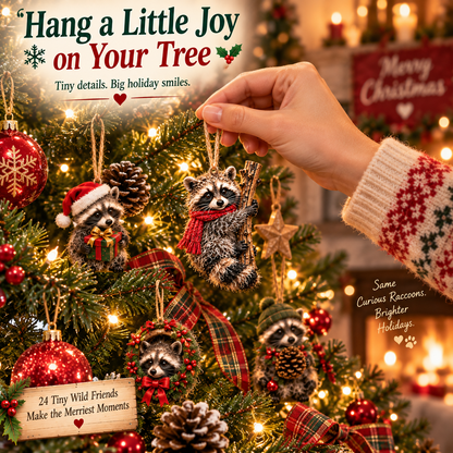 🦝🎄 24 Little Christmas Troublemakers – Raccoon Ornament Collection