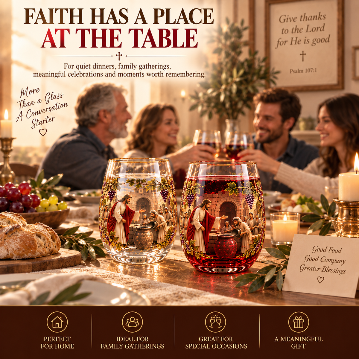 The Miracle at Cana – Water to Wine Faith Glass Set