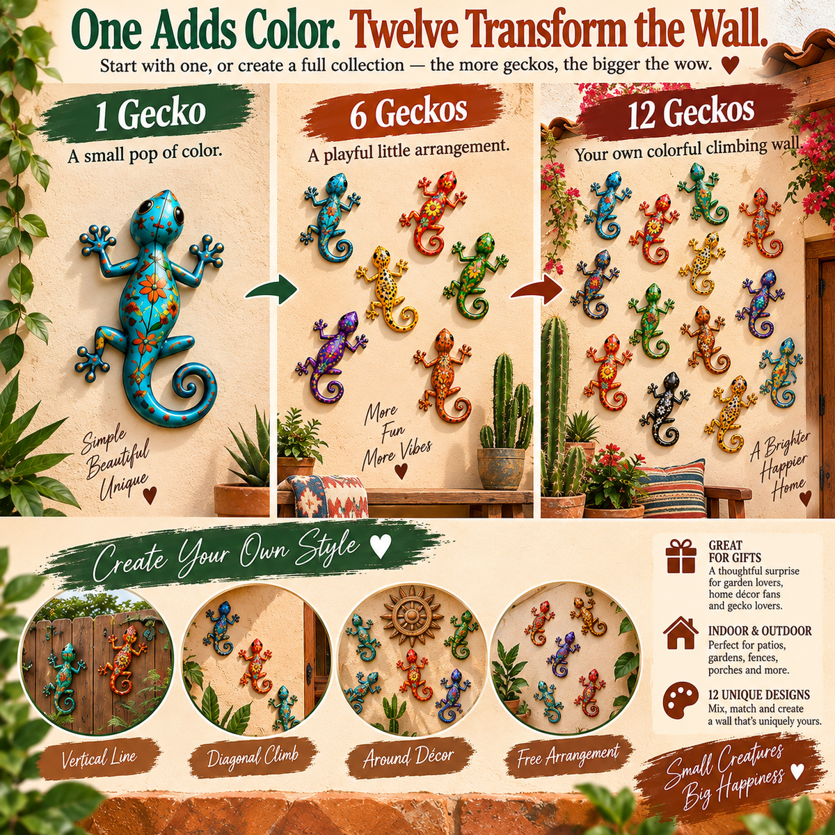 🦎 12-Piece Southwestern Gecko Wall Art Collection