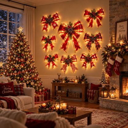 🎀 Glowing Christmas Bow Wall Decor – A Warm Touch for the Holidays