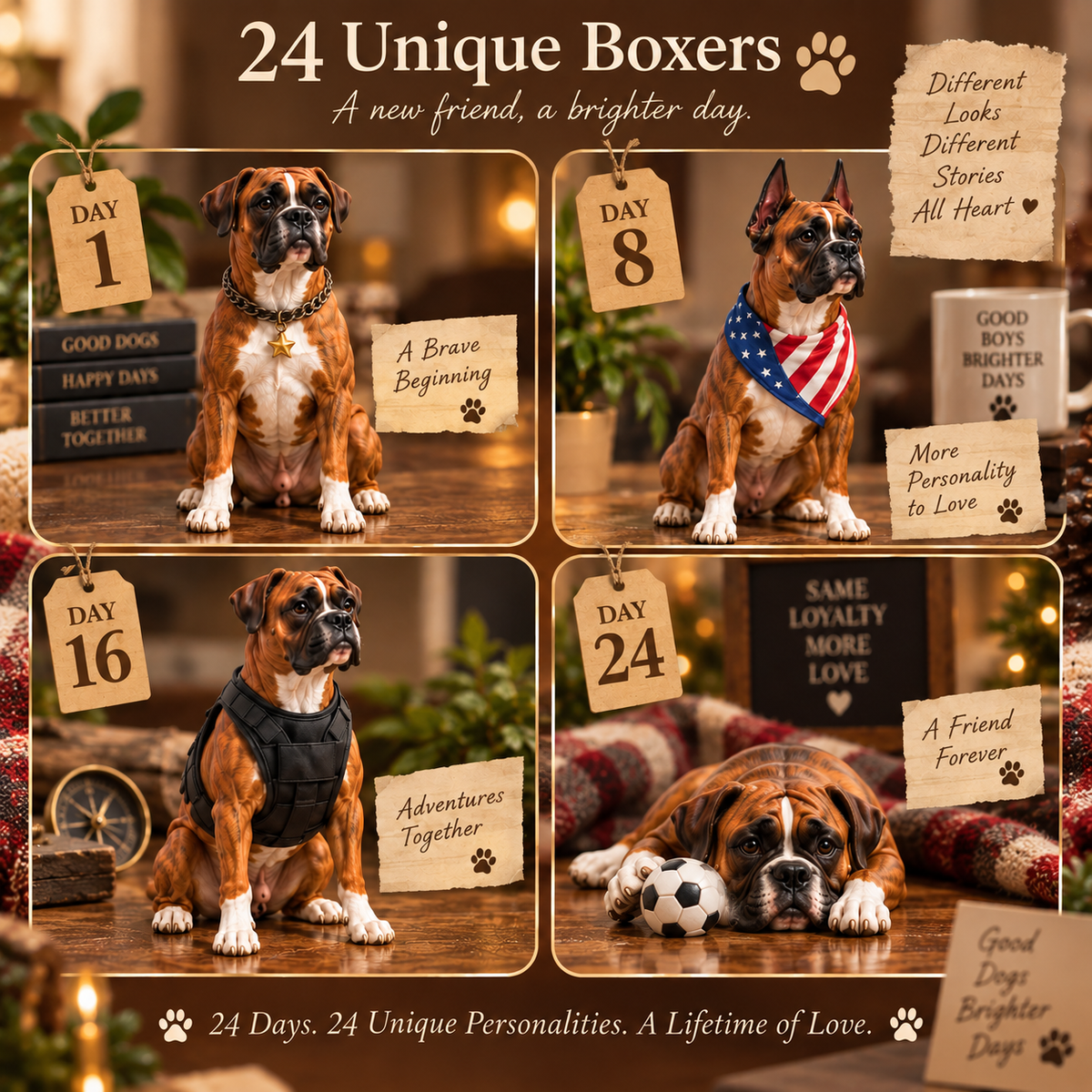 24 Days of Boxer Companions — 24 Unique Boxer Dog Collectible Figures