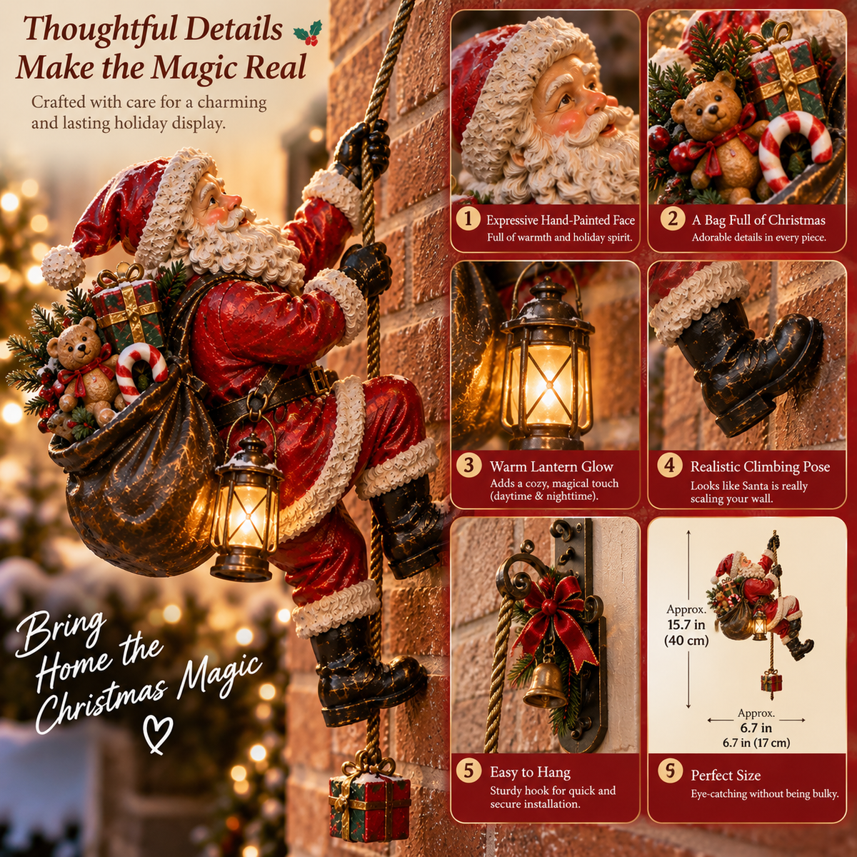 Santa’s Secret Climb – Lighted Christmas Wall Decoration 🎁✨