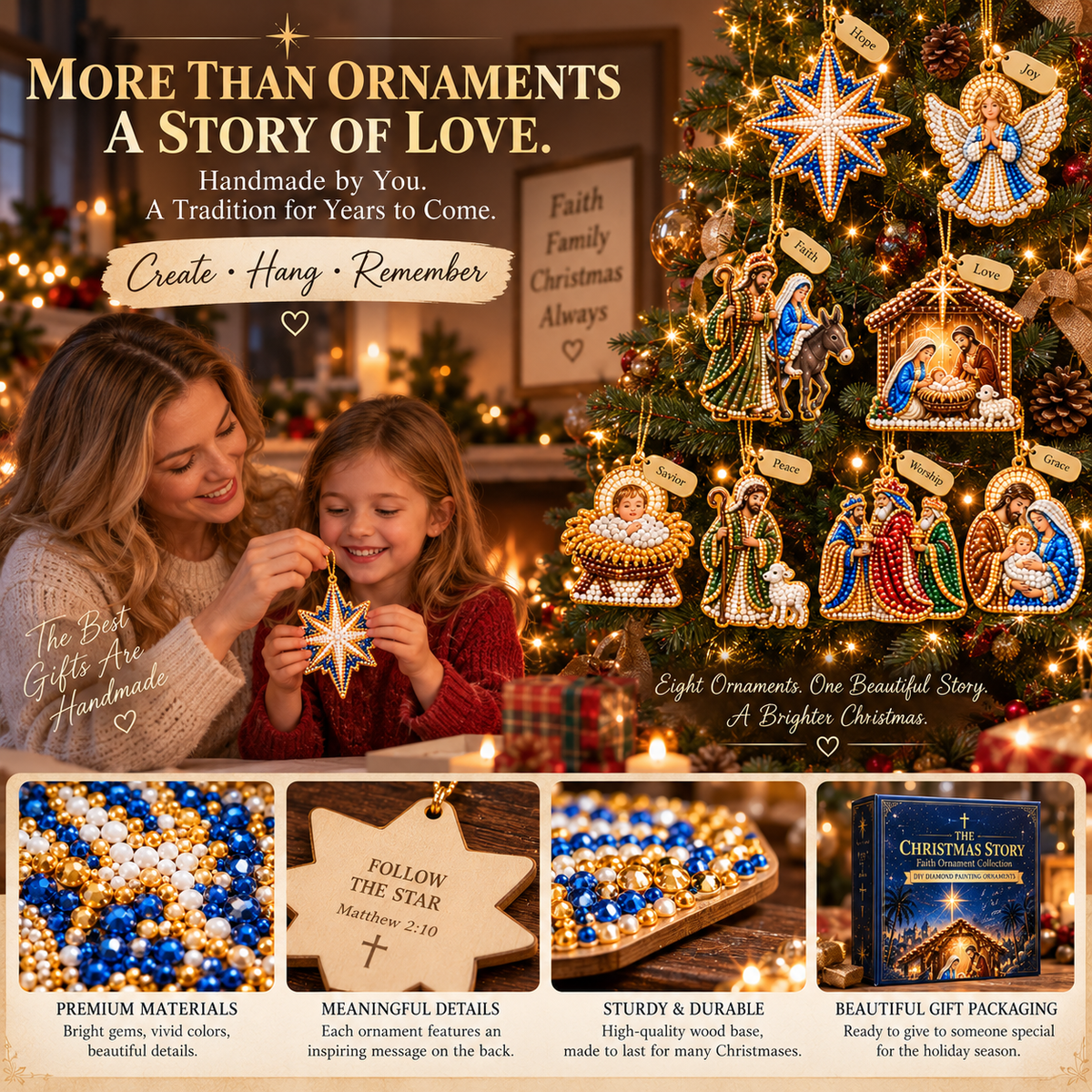 The Christmas Story – 8-Piece DIY Faith Ornament Collection ✨