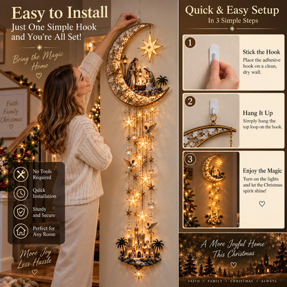 ✨ Holy Night Moon – Illuminated Nativity Christmas Wall Hanging