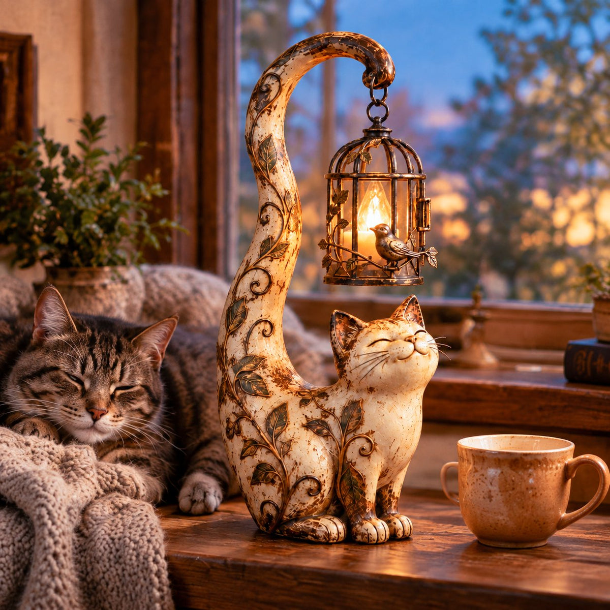 🐈‍⬛Vintage Cat Lantern Sculpture Lamp - A Little Guardian of Warmth, Memories & Cozy Corners🐈‍⬛