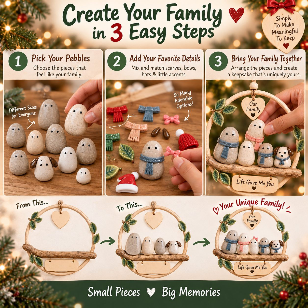 DIY Family Pebble Keepsake Kit – Create Your Own Family Christmas Ornament, Meaningful Holiday Craft & Gift