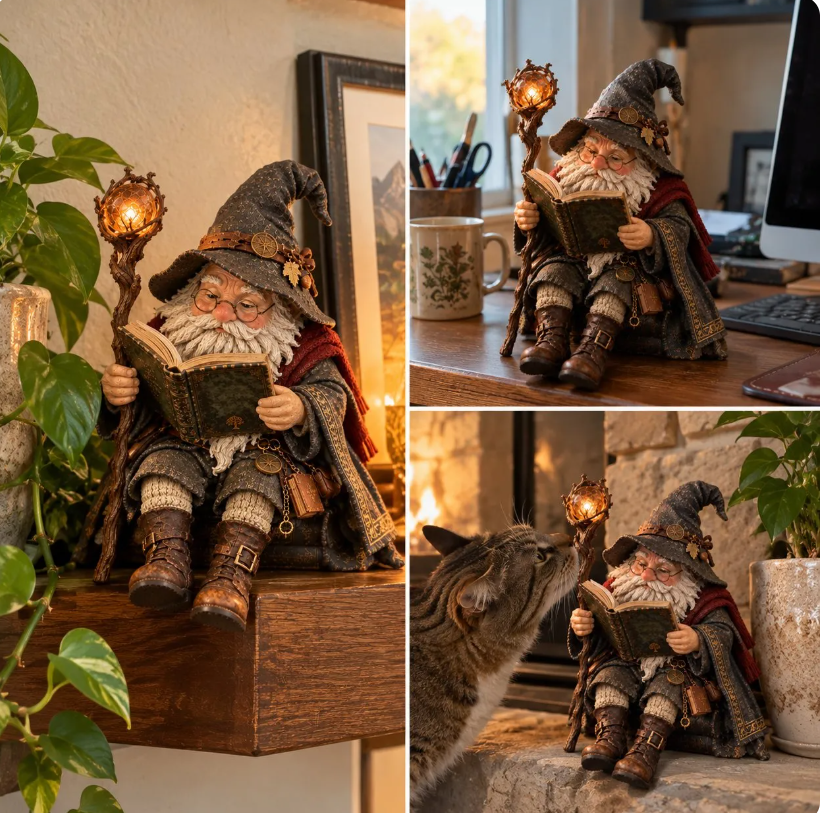 🔥LAST DAY 50% OFF🧙‍♂️ The Wandering Scholar Gnome – Enchanted Reading Wizard Figurine