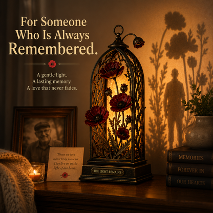 The Light Remains Memorial Poppy Lantern – Warm Remembrance Light & Meaningful Sympathy Keepsake