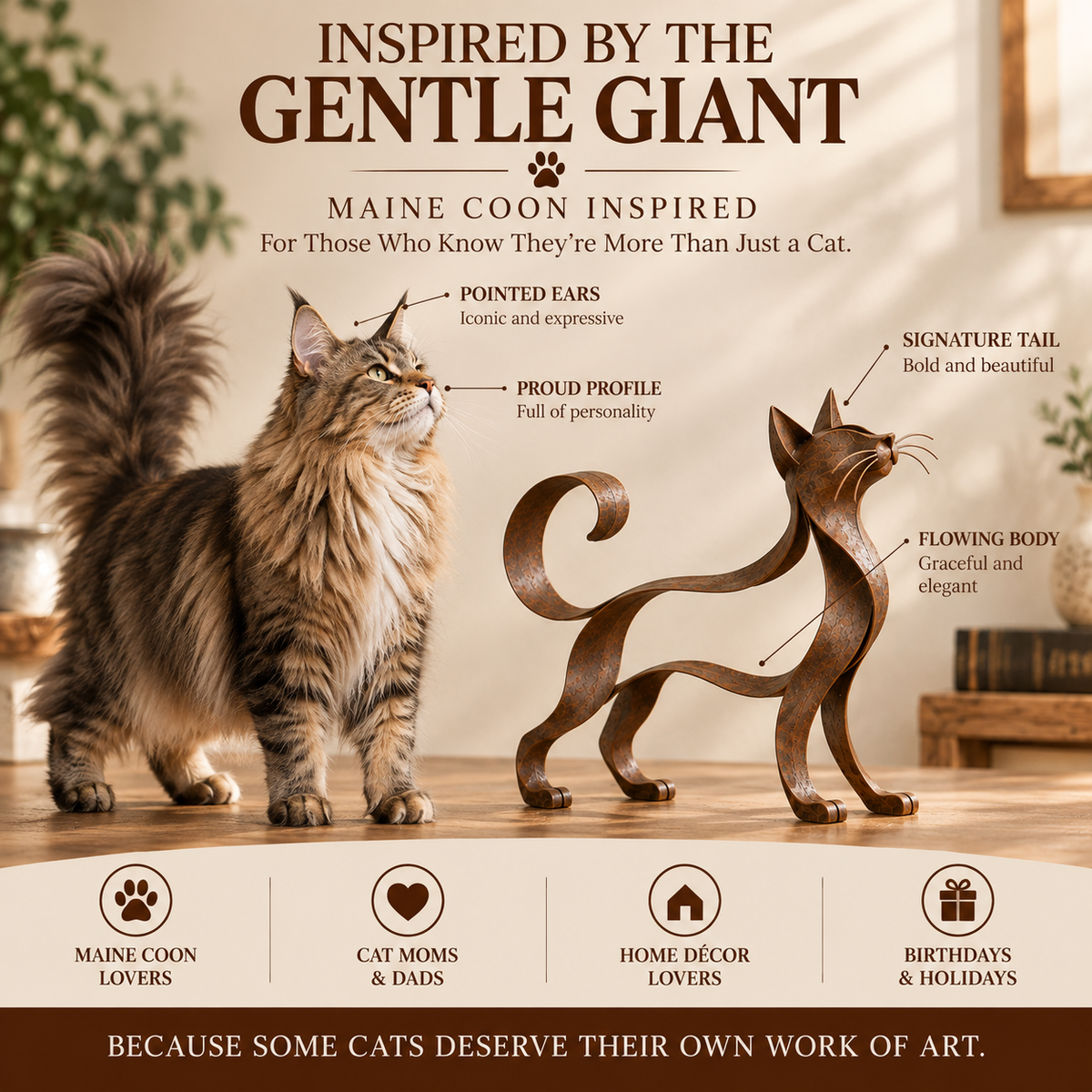 Maine Coon Inspired Metal Cat Sculpture