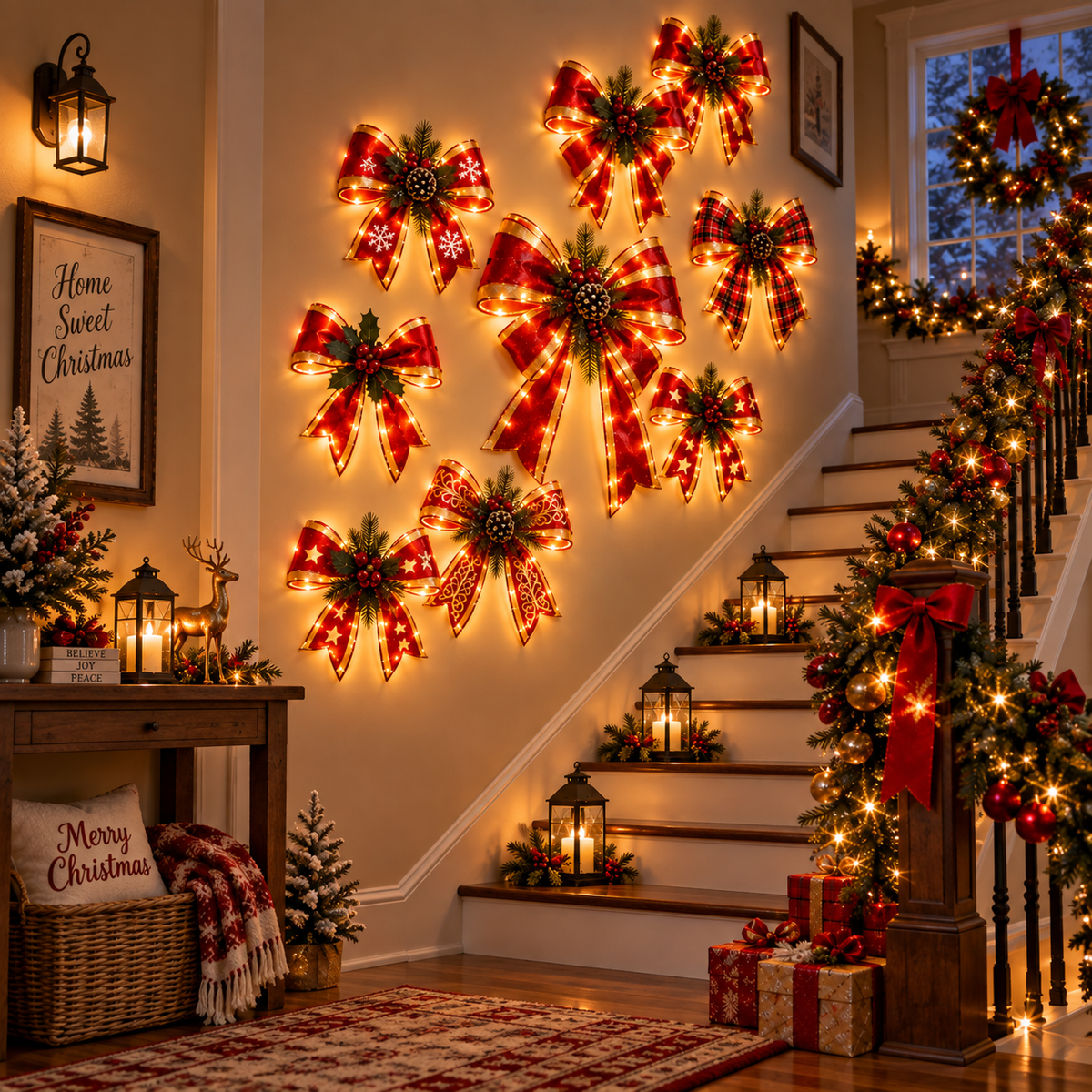 🎀 Glowing Christmas Bow Wall Decor – A Warm Touch for the Holidays