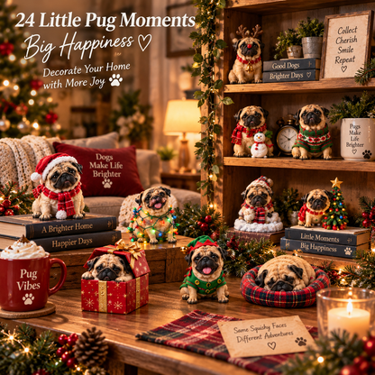 🐾 24 Days of Pug Moments – 24 Unique Pug Collectible Figurines