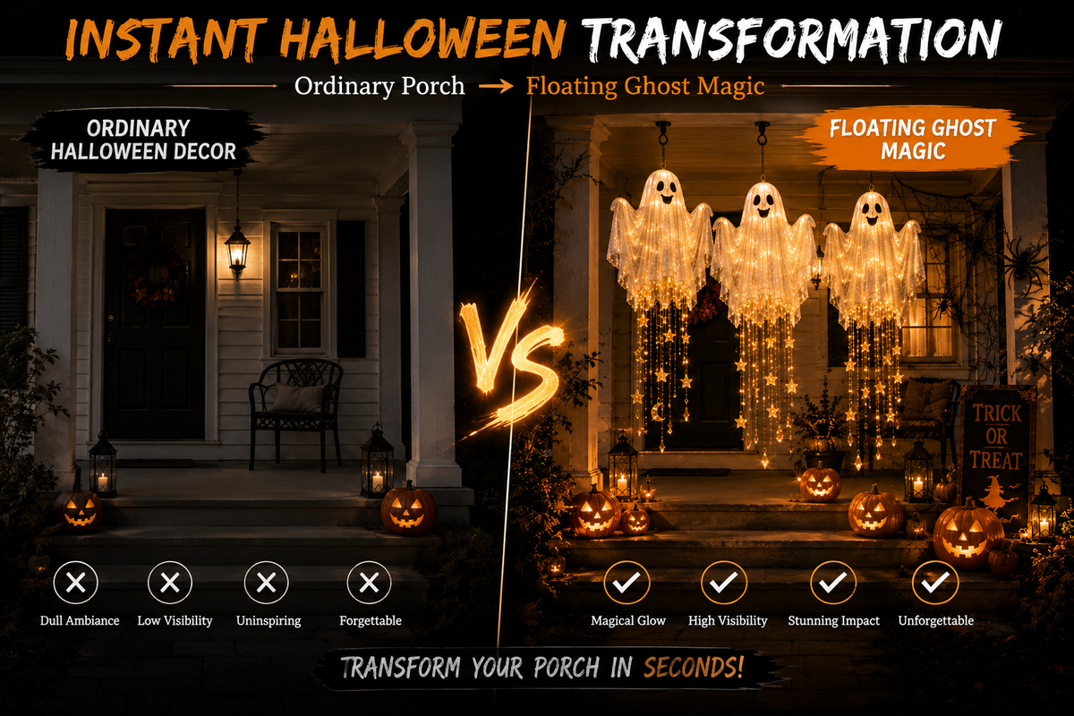 👻 Lighted Floating Ghost Hanging Chandelier – Halloween LED Porch Decoration
