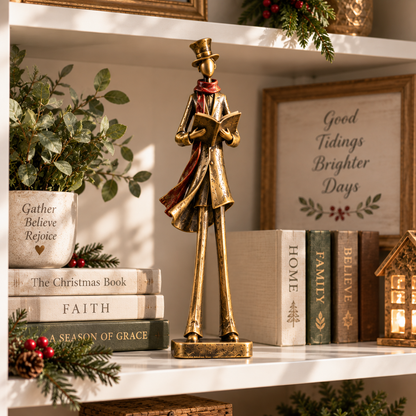 🎶 Christmas Eve Carolers – 5-Piece Antique Gold Holiday Figurine Set