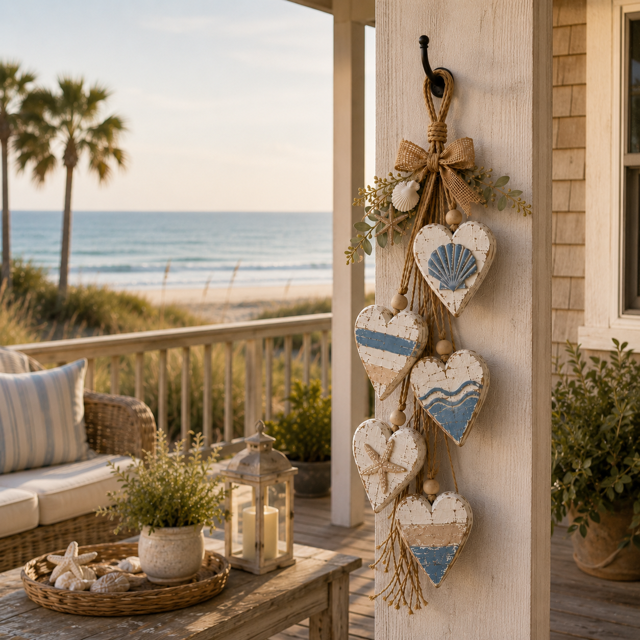 Five-Heart Hanging Wall Decor – Rustic Farmhouse & Coastal Styles