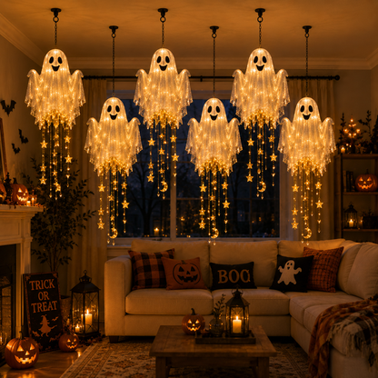 👻 Lighted Floating Ghost Hanging Chandelier – Halloween LED Porch Decoration