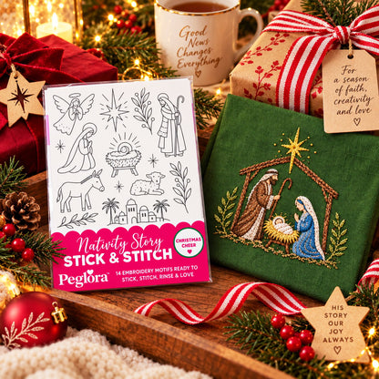 🎄Peglora Christmas Stick & Stitch Embroidery Pattern Pack – 5 Sheets / 70 Wash-Away Embroidery Motifs🧵