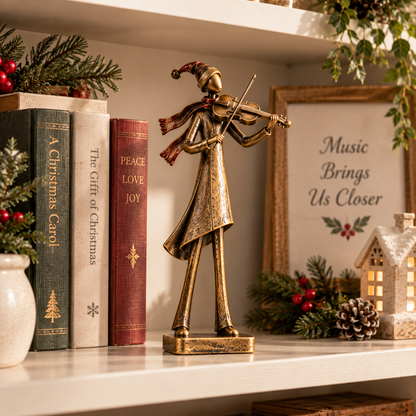 🎶 Christmas Eve Carolers – 5-Piece Antique Gold Holiday Figurine Set