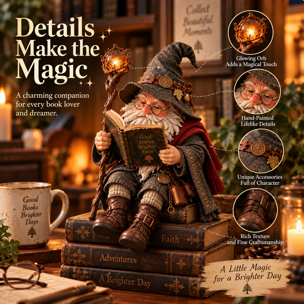 🔥LAST DAY 50% OFF🧙‍♂️ The Wandering Scholar Gnome – Enchanted Reading Wizard Figurine