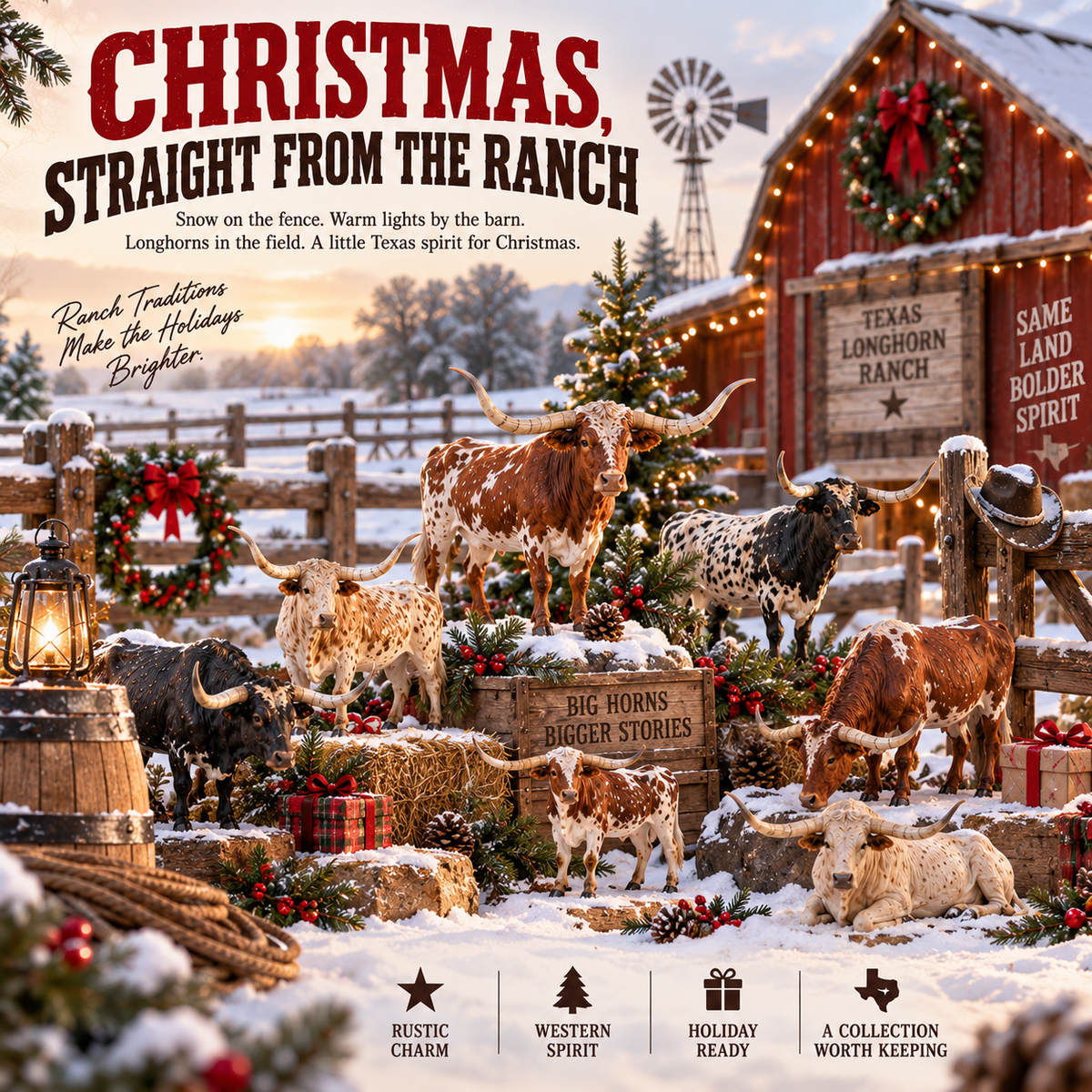 🐂🎄Texas Longhorn Christmas – 24 Ranch Legends Collection