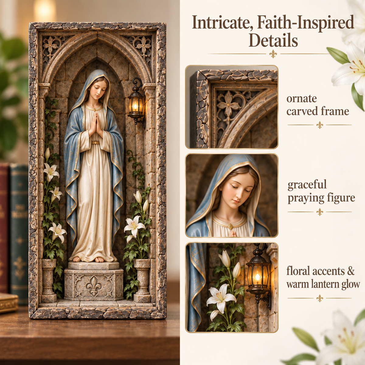 Our Lady’s Quiet Corner — A Sacred Bookshelf Keepsake ✨