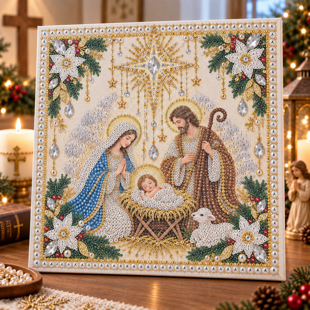 ⏳ Last Day 50% OFF – ✝️ Beginner-Friendly Christian Pearl Bead Art Kit | Pre-Printed Design with Built-In Wooden Frame & Complete Tools 💕