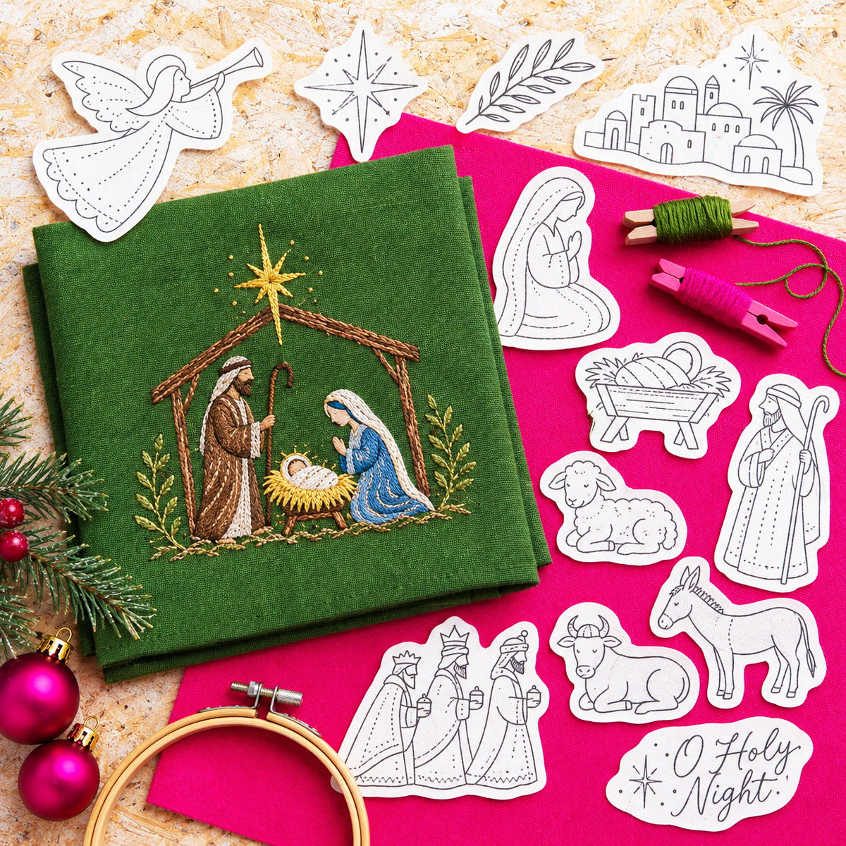 🎄Peglora Christmas Stick & Stitch Embroidery Pattern Pack – 5 Sheets / 70 Wash-Away Embroidery Motifs🧵