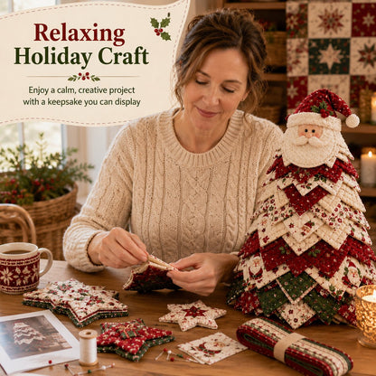 🔥LAST DAY 69% OFF🎄 DIY Quilted Santa Christmas Tree Kit – Handmade Holiday Craft & Festive Tabletop Decor