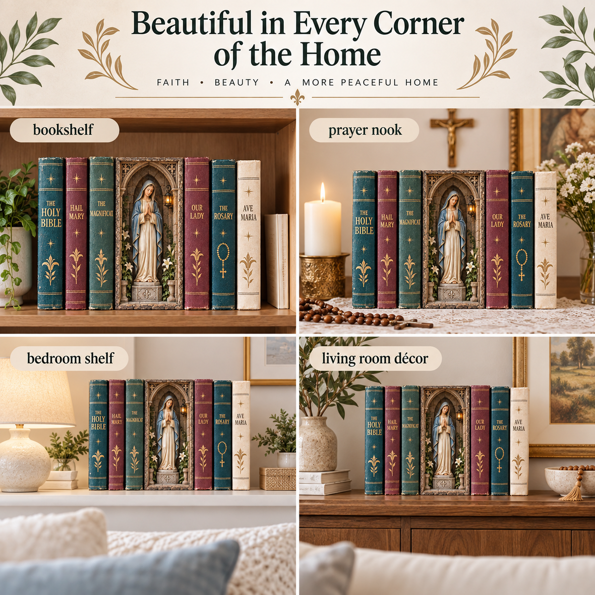 Our Lady’s Quiet Corner — A Sacred Bookshelf Keepsake ✨