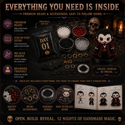12 Nights of Halloween DIY Bead Countdown Kit – 12 Spooky Characters to Build & Collect