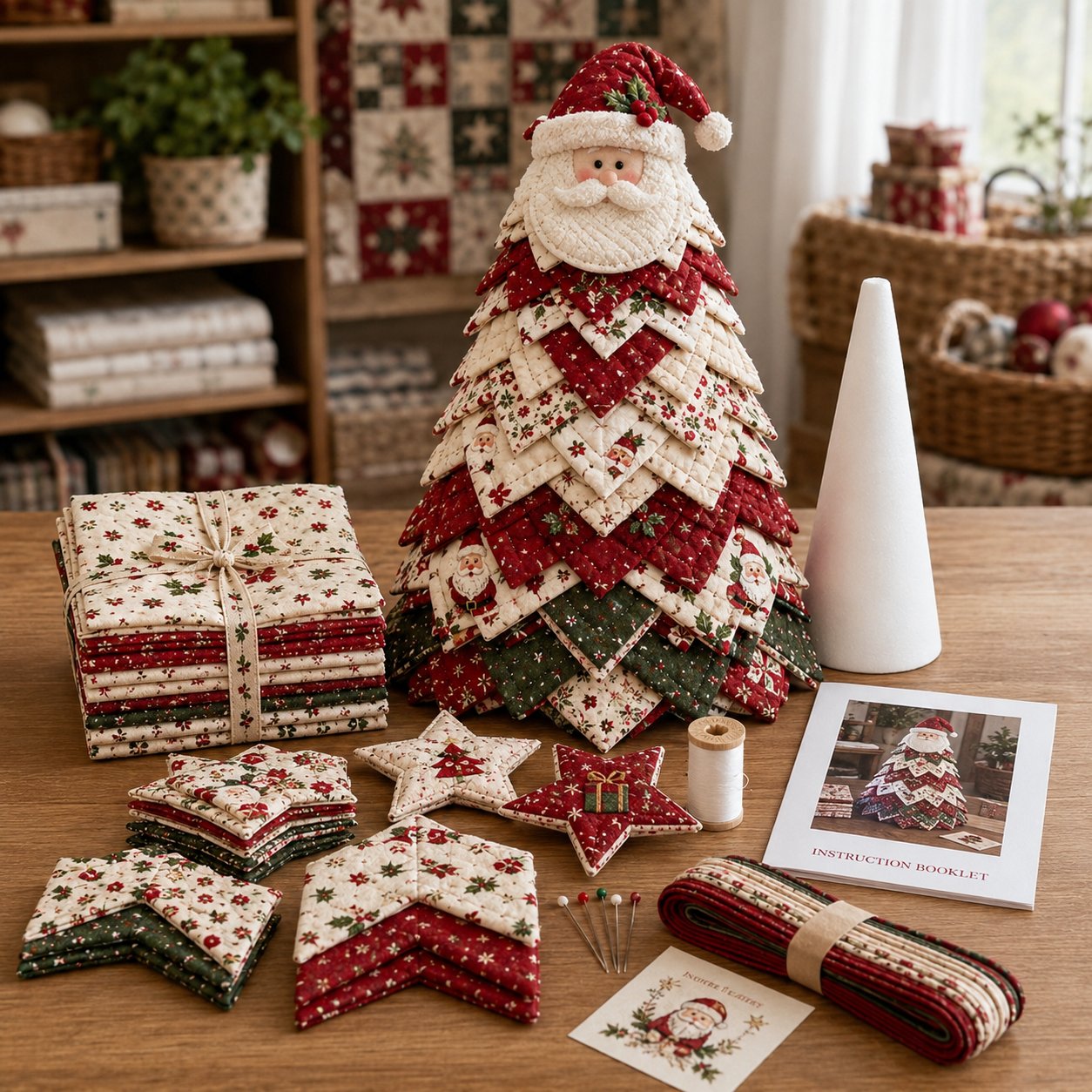 🔥LAST DAY 69% OFF🎄 DIY Quilted Santa Christmas Tree Kit – Handmade Holiday Craft & Festive Tabletop Decor