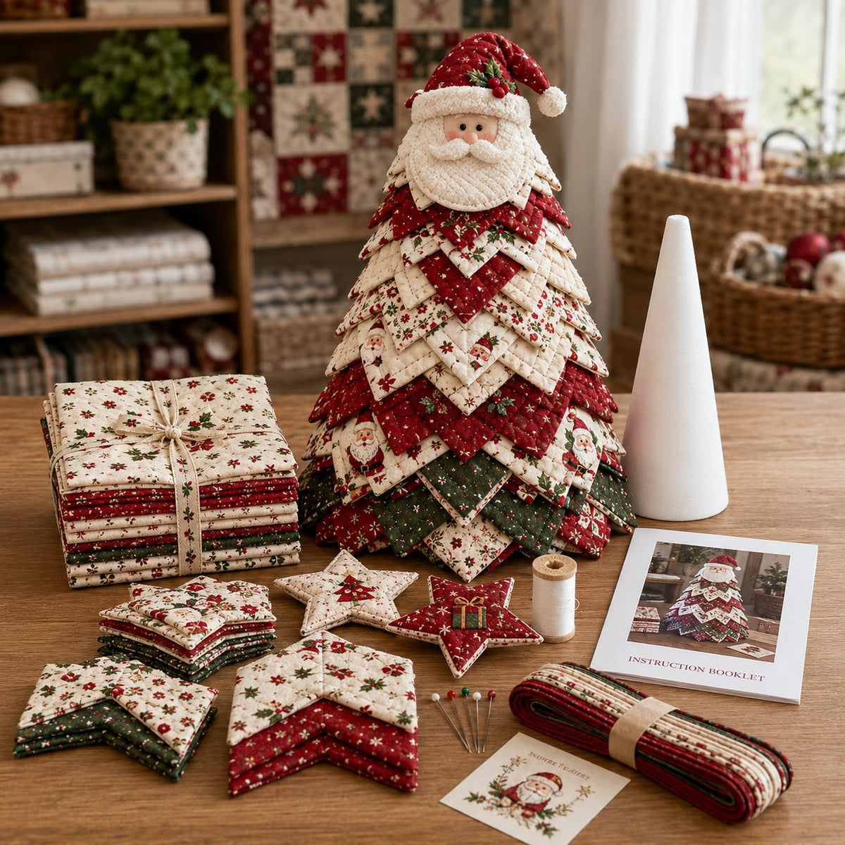 🔥LAST DAY 69% OFF🎄 DIY Quilted Santa Christmas Tree Kit – Handmade Holiday Craft & Festive Tabletop Decor
