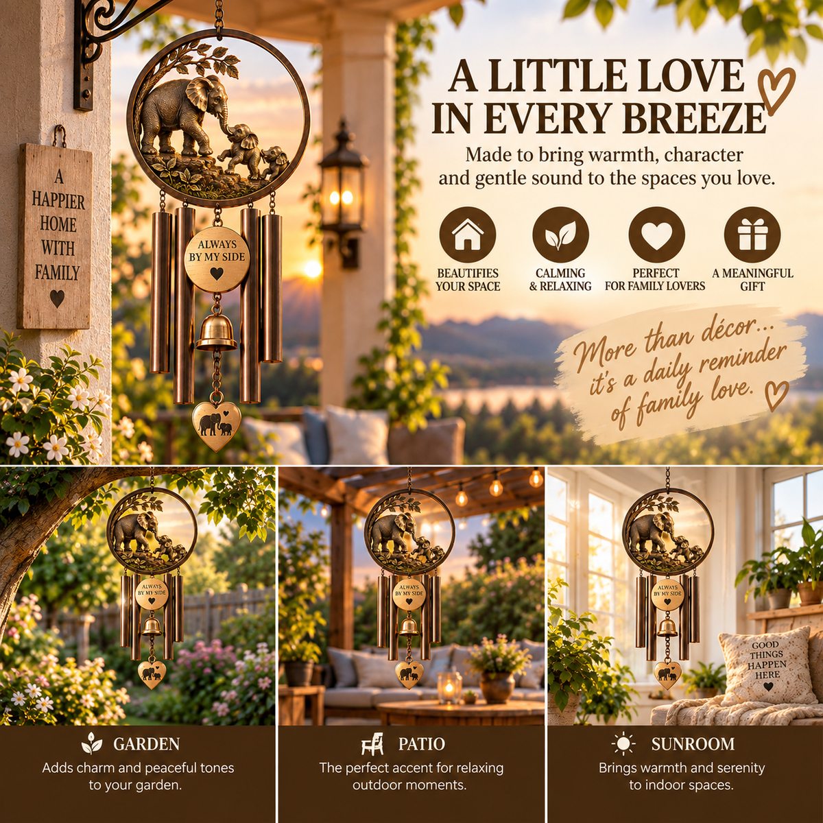🐘 Always By My Side – Elephant Family Wind Chime