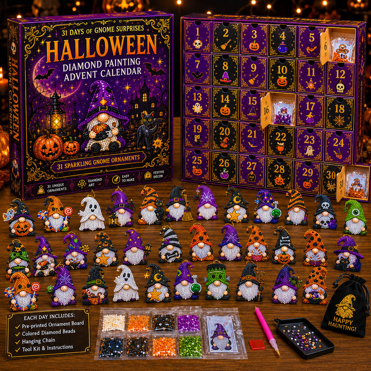 🔥HOT SALE 49% OFF - 🎃✨ 31 Days of Gnome Surprises Halloween Diamond Painting Advent Calendar