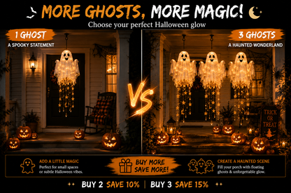 👻 Lighted Floating Ghost Hanging Chandelier – Halloween LED Porch Decoration