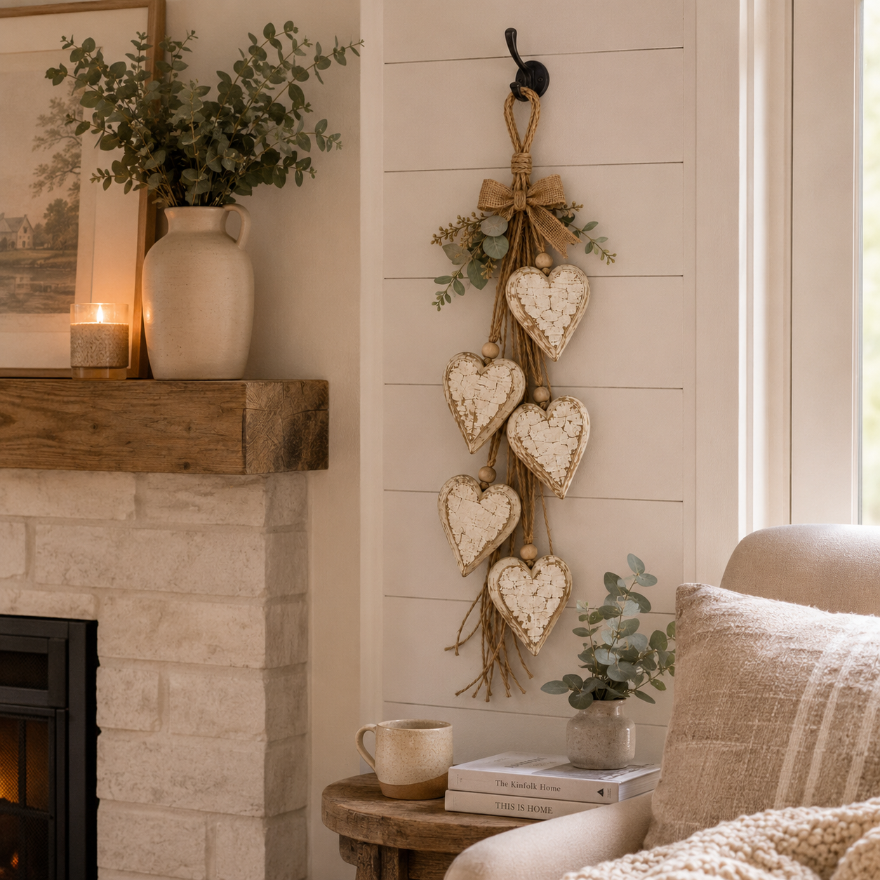Five-Heart Hanging Wall Decor – Rustic Farmhouse & Coastal Styles