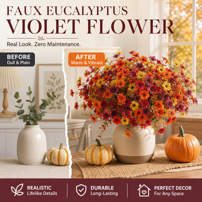 🍂🧡Artificial Autumn Violet Silk Flower Bouquet✨Weatherproof Faux Fall Floral Stems, Front Porch & Table Arrangement, Halloween Home Decor
