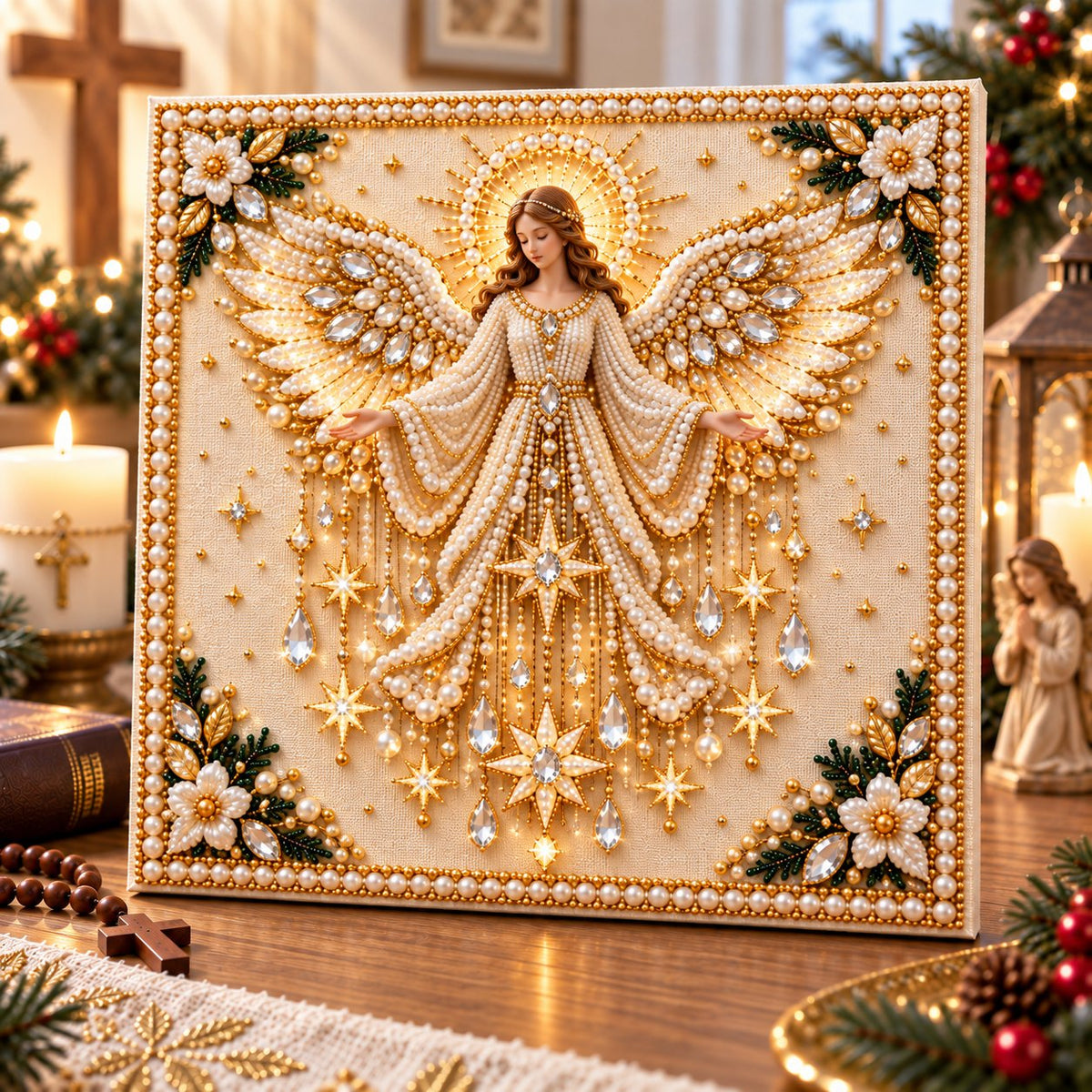⏳ Last Day 50% OFF – ✝️ Beginner-Friendly Christian Pearl Bead Art Kit | Pre-Printed Design with Built-In Wooden Frame & Complete Tools 💕