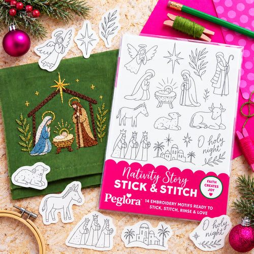 🎄Peglora Christmas Stick & Stitch Embroidery Pattern Pack – 5 Sheets / 70 Wash-Away Embroidery Motifs🧵