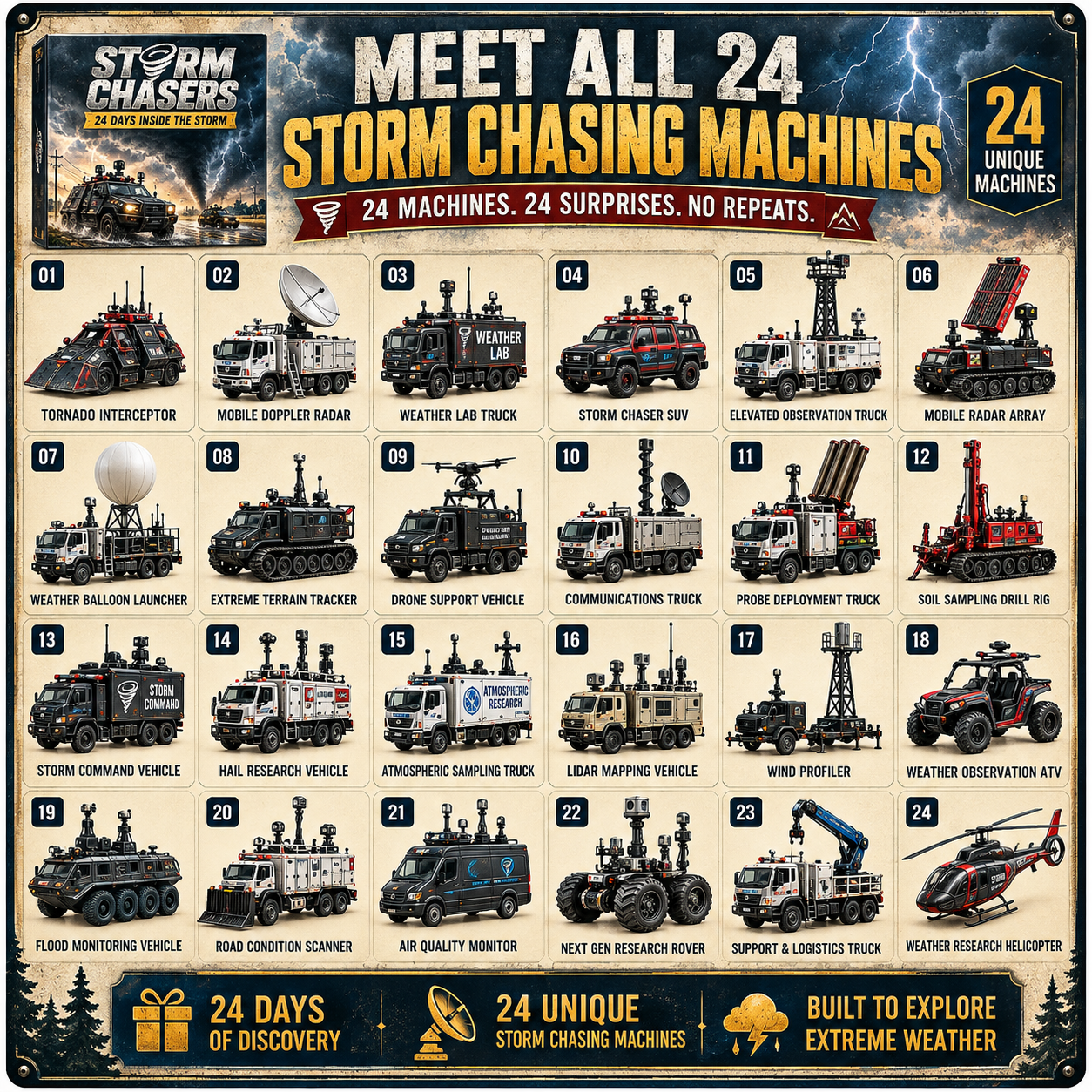 🌪️ 24-Day Storm Chaser Vehicle Advent Calendar