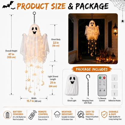 👻 Lighted Floating Ghost Hanging Chandelier – Halloween LED Porch Decoration