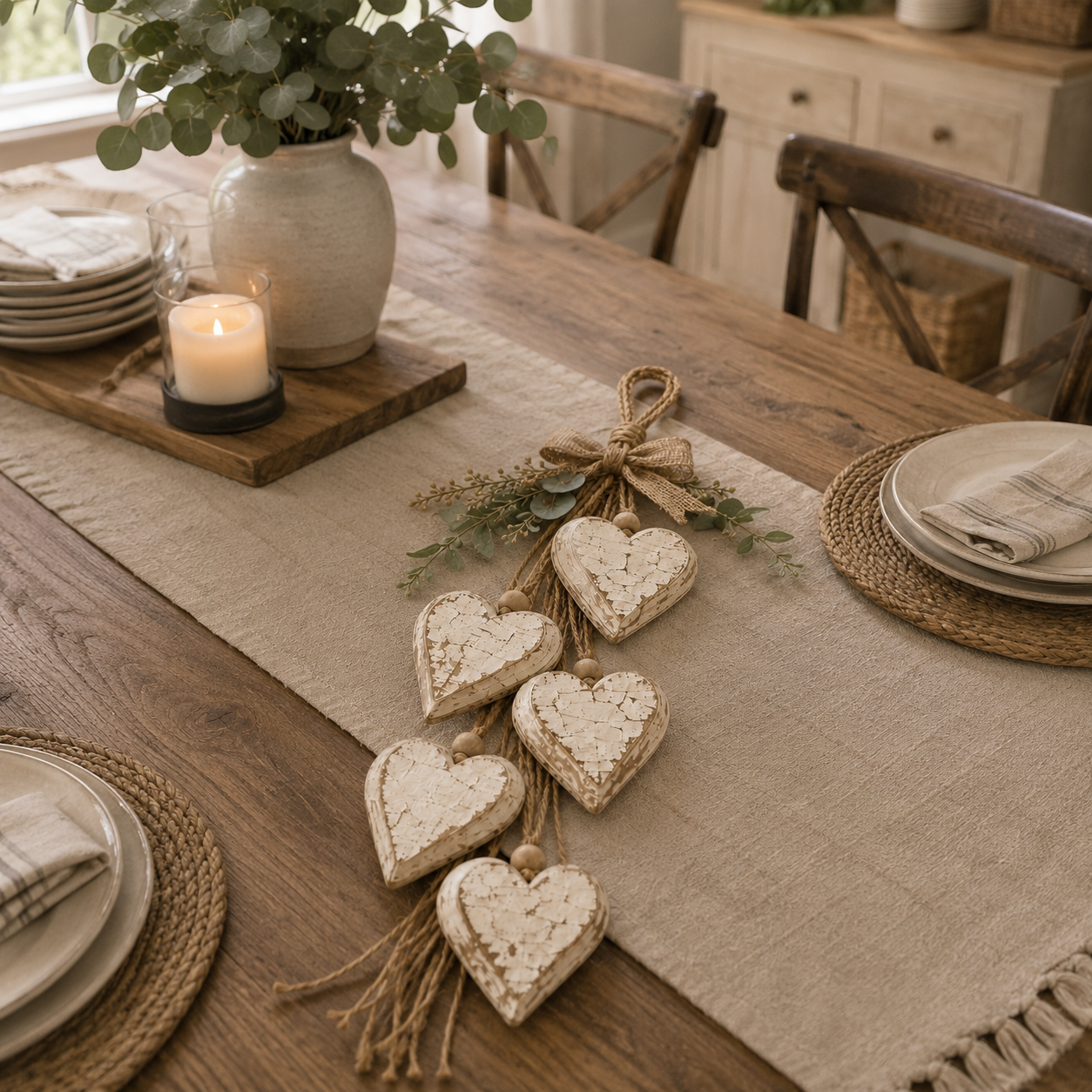 Five-Heart Hanging Wall Decor – Rustic Farmhouse & Coastal Styles