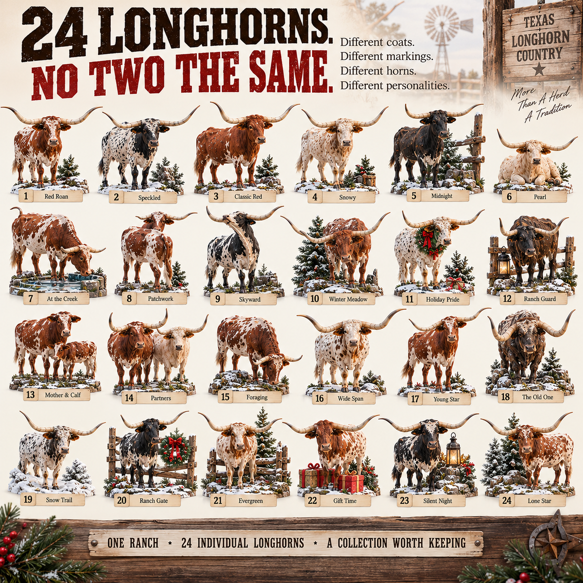 🐂🎄Texas Longhorn Christmas – 24 Ranch Legends Collection