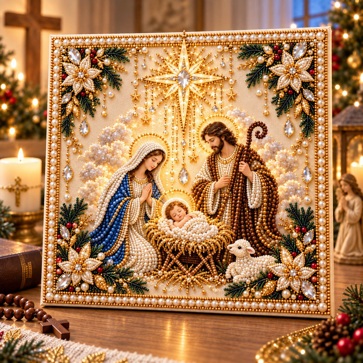 ⏳ Last Day 50% OFF – ✝️ Beginner-Friendly Christian Pearl Bead Art Kit | Pre-Printed Design with Built-In Wooden Frame & Complete Tools 💕