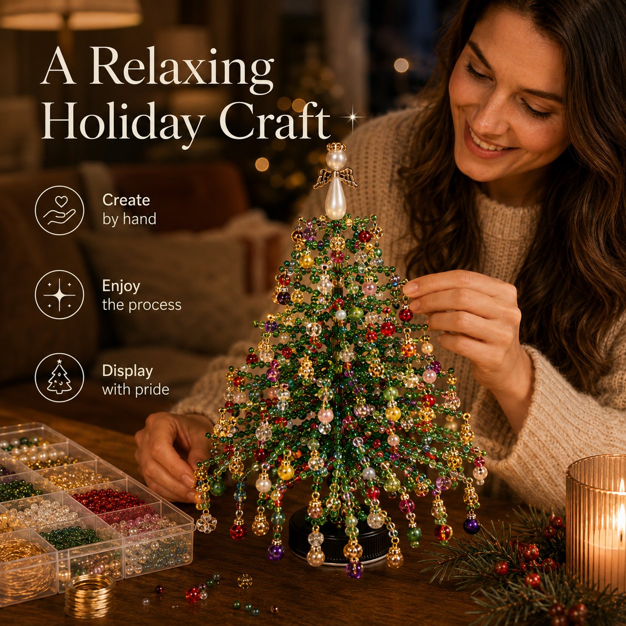 🔥HOT SALE 49% OFF🎄✨DIY Beaded Christmas Tree Kit – 🎅Create Your Own Sparkling Holiday Decoration