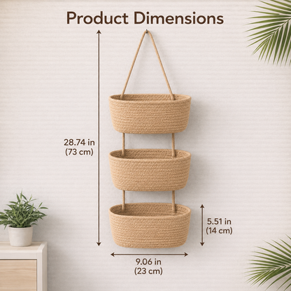 🧺Woven cotton 3-Tier Over the Door Basket, Wall-Mounted Jute Storage Organizer🔥