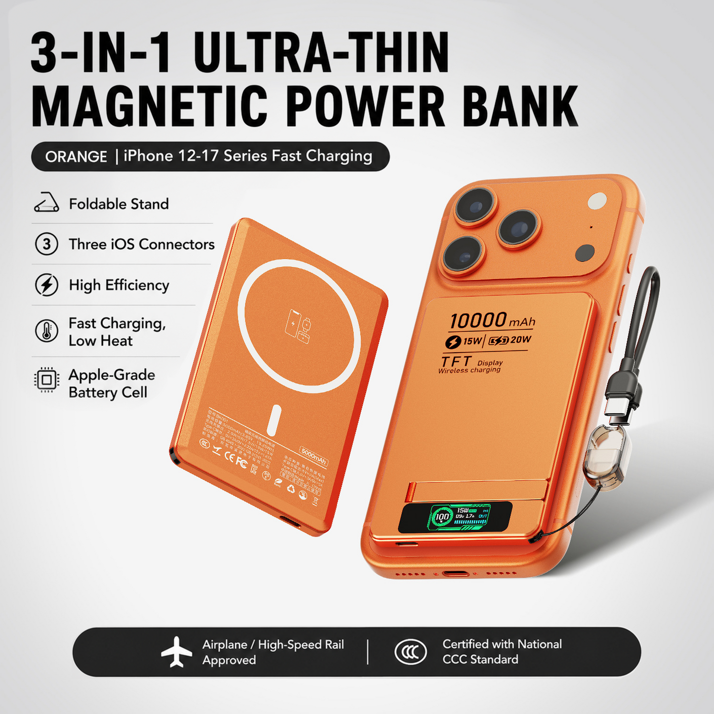 ⚡ 15W Magnetic Wireless Power Bank – Ultra-Slim 0.35" Portable Charger