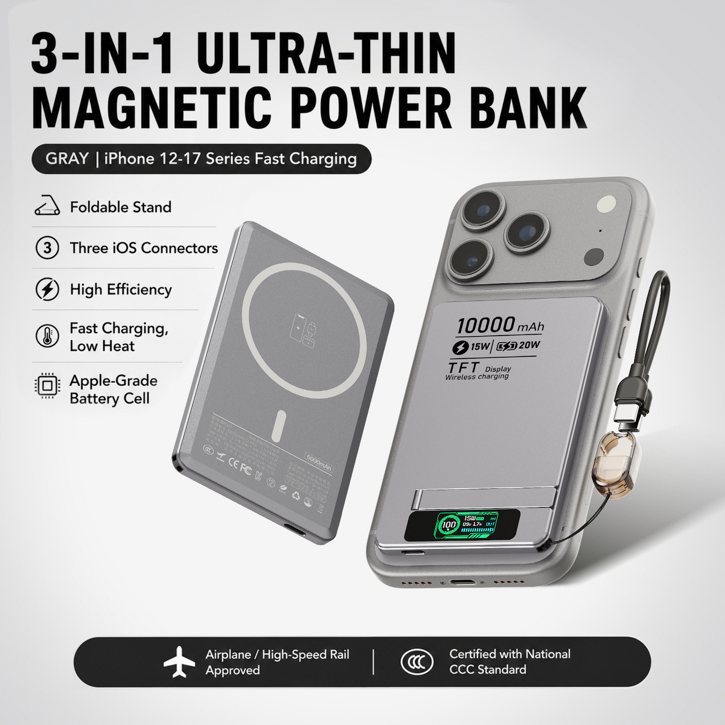 ⚡ 15W Magnetic Wireless Power Bank – Ultra-Slim 0.35" Portable Charger