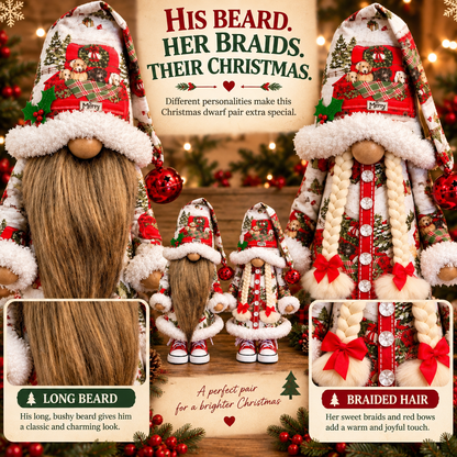 🎄 Festive Dwarf Couple Long Beard & Braided Hair Christmas Figurines